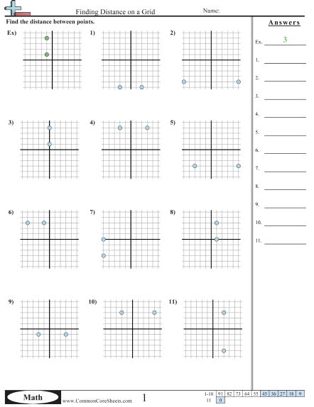 Grid Worksheets - Finding Distance (Same X or Y) worksheet